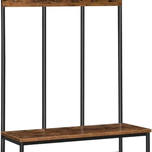 tangibletriumph Extra Large Hall Tree with Bench, 12 Double Hooks and Shoe Storage, 39.4 Inch, Rustic Brown and Black