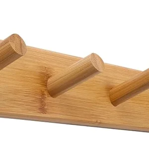 tangibletriumph Shaker Style Bamboo Wall Coat Rack with 10 Pegs, 38 Inch, Natural Bamboo